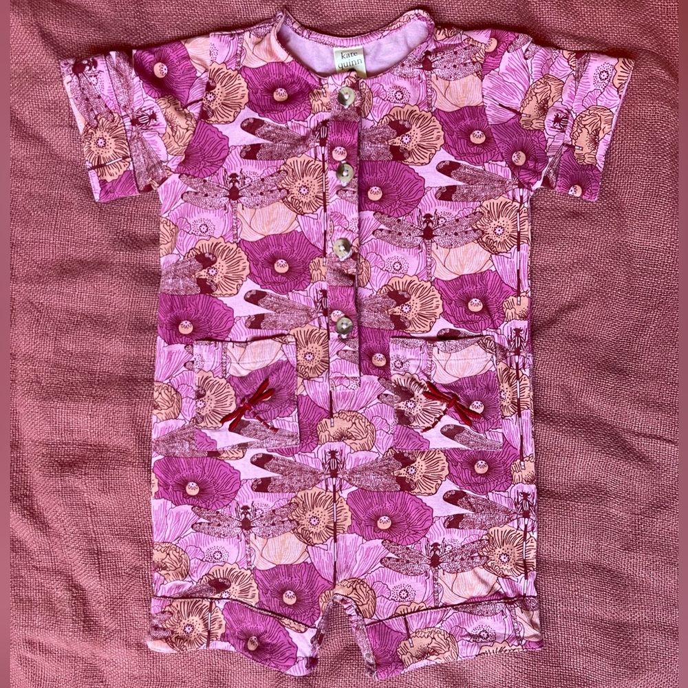 NWOT Kate Quinn dragonfly pocket union shortie romper pink floral